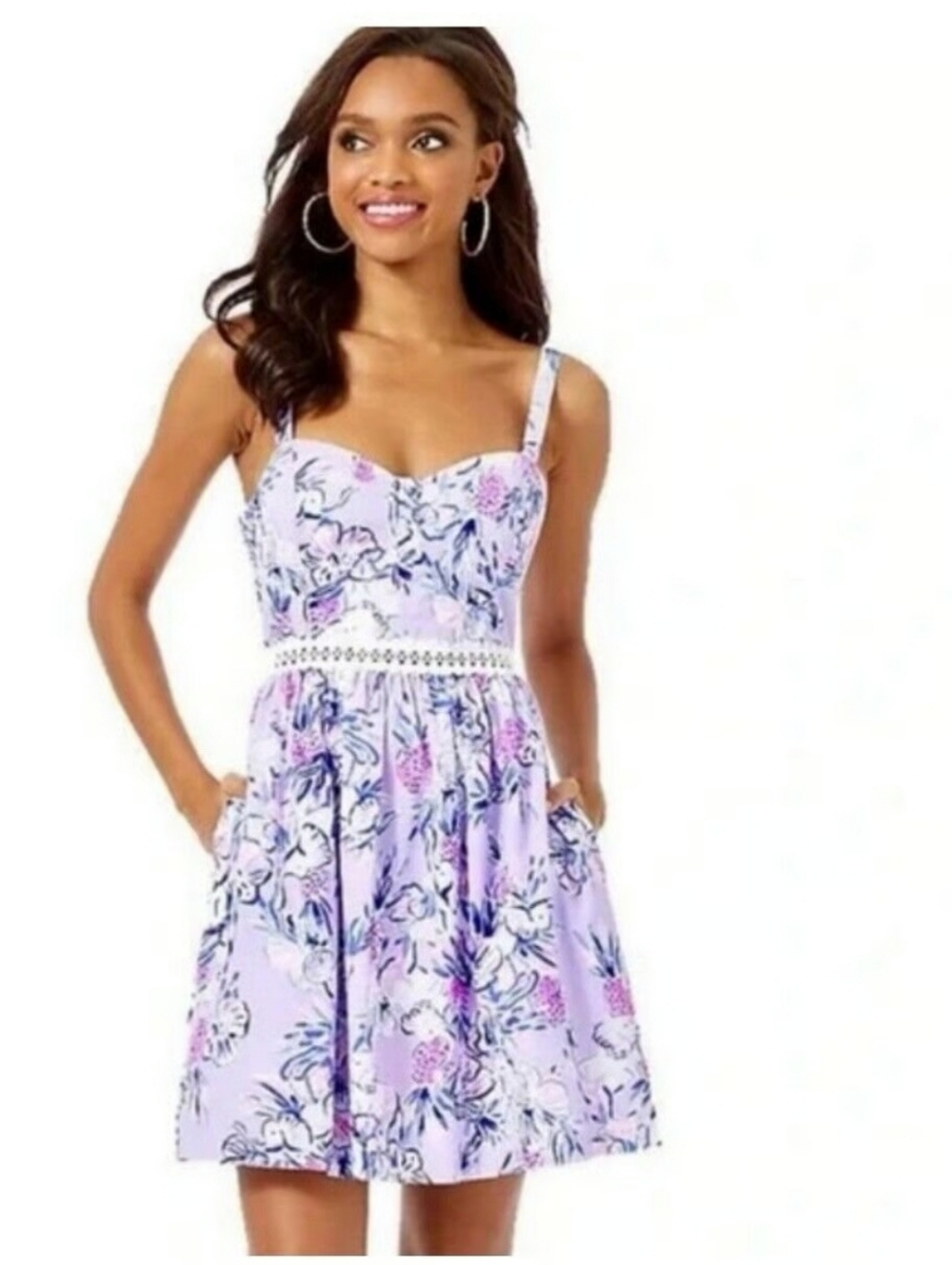 Lilly Pulitzer Lavender Floral A-Line Mini Dress With Pockets